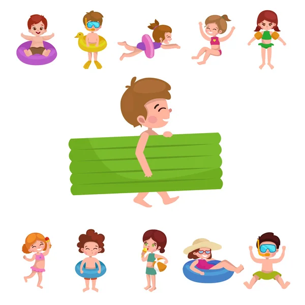 Chica y niño en traje de baño aislado, vacaciones de verano de los niños — Vector de stock