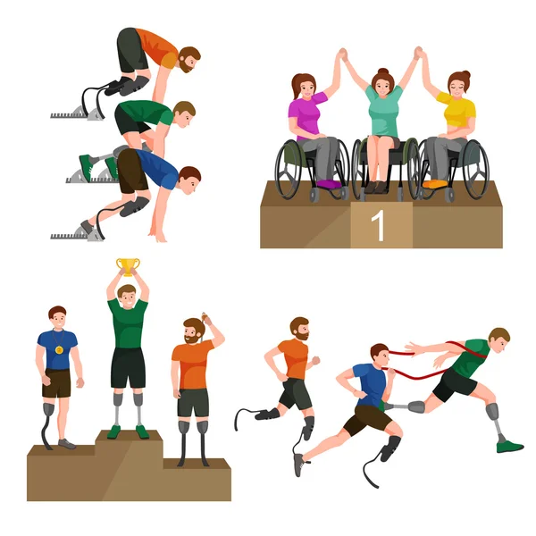 Disable Handicap Sport Games Stick Figure Pictogram Icons — Stock Vector