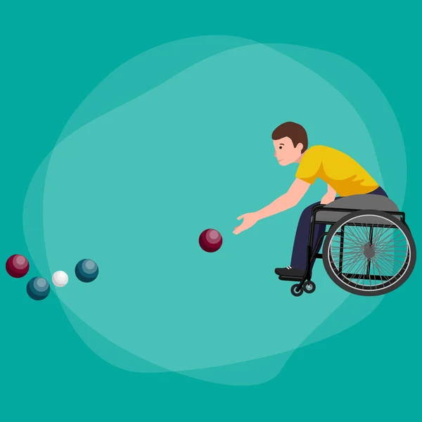 Atleta discapacitado en silla de ruedas Play Boccia Sport Competition Vector — Vector de stock