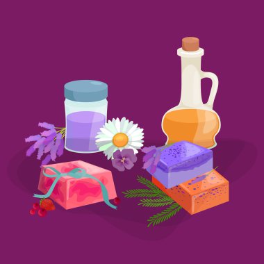 Doğal el yapımı Sabun ve zeytin illüstrasyon vektör