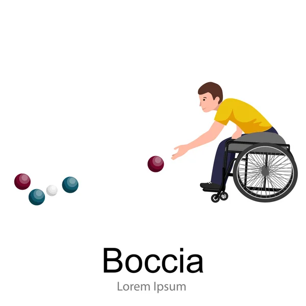 Atleta discapacitado en silla de ruedas Play Boccia Sport Competition Vector — Archivo Imágenes Vectoriales