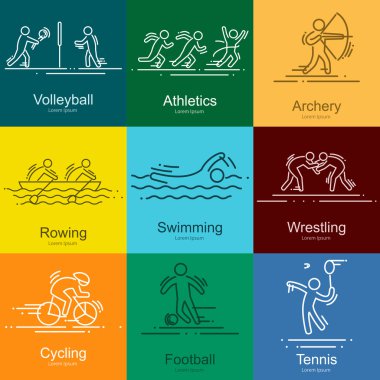 sembollerin spor ince çizgi vektör Icons set