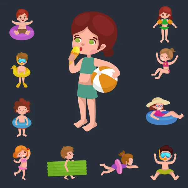 Mädchen und Junge im Badeanzug isoliert, Kinder Sommerferien — Stockvektor