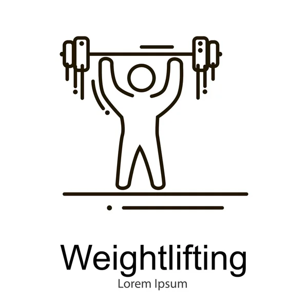 Icono de levantamiento de pesas, deportista con barra, fuerte ilustración vector atleta — Vector de stock