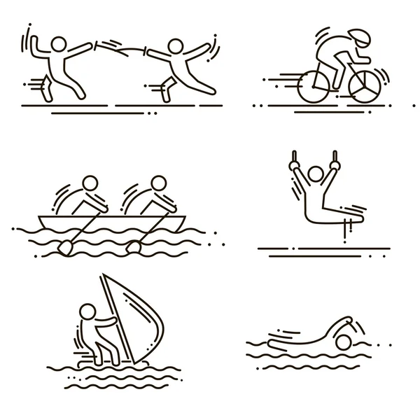 Sport dunne lijn vector icons set pictogrammen — Stockvector