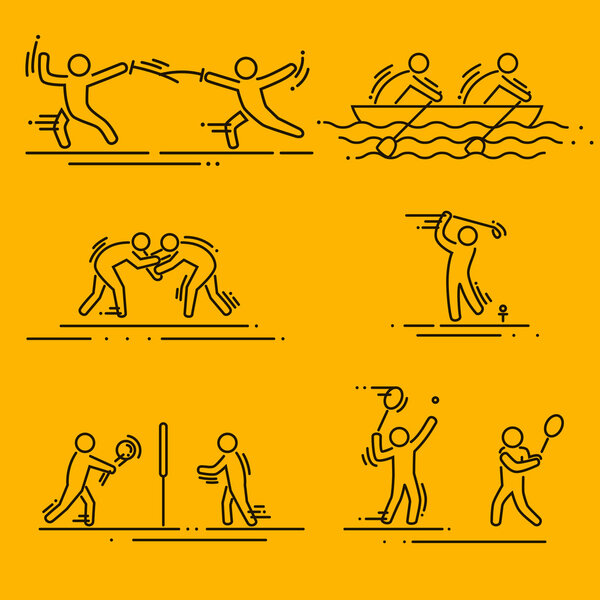 sports thin line vector icons set pictograms