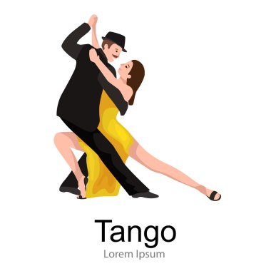 Yong çift erkek ve kadın tutku ile tango dans, tango dansçılar illüstrasyon izole beyaz Latin ve balo dansları, halklar dansing tango, kız ve erkek Aires'te üzerinde vektör