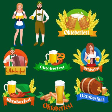 almanya bira festivali oktoberfest, cam kupa bavyera bira, geleneksel parti kutlama, vektör illüstrasyon