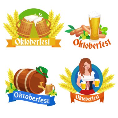almanya bira festivali oktoberfest, cam kupa bavyera bira, geleneksel parti kutlama, vektör illüstrasyon