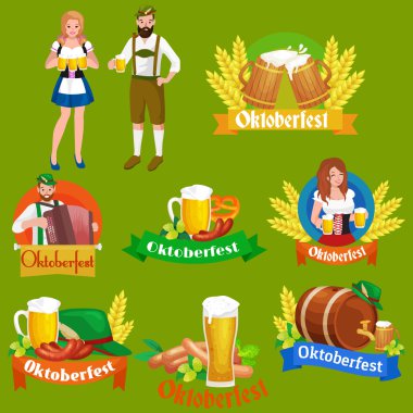 almanya bira festivali oktoberfest, cam kupa bavyera bira, geleneksel parti kutlama, vektör illüstrasyon