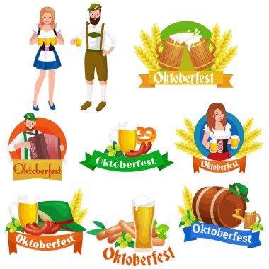 almanya bira festivali oktoberfest, cam kupa bavyera bira, geleneksel parti kutlama, vektör illüstrasyon