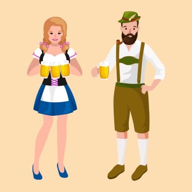 almanya bira festivali oktoberfest, cam kupa bavyera bira, geleneksel parti kutlama, vektör illüstrasyon