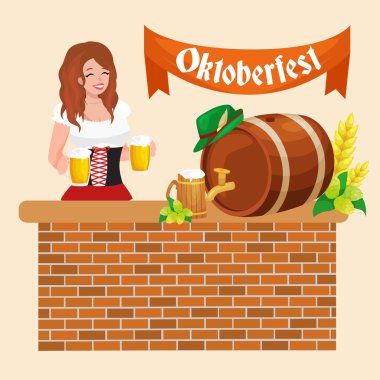 Bira Festivali Oktoberfest kutlamaları retro tarzı etiketleri, rozetleri ve logolar bira bardağı ile vektör çizim arka plan üzerinde ayarla.