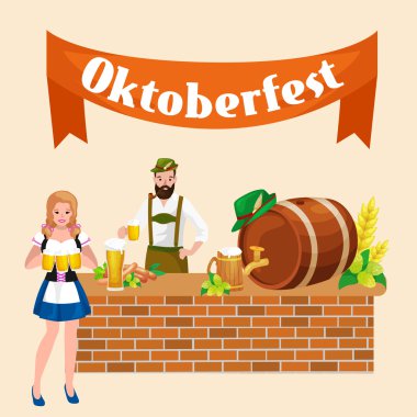 Bira Festivali Oktoberfest kutlamaları retro tarzı etiketleri, rozetleri ve logolar bira bardağı ile vektör çizim arka plan üzerinde ayarla.