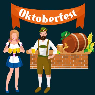 Bira Festivali Oktoberfest kutlamaları retro tarzı etiketleri, rozetleri ve logolar bira bardağı ile vektör çizim arka plan üzerinde ayarla.