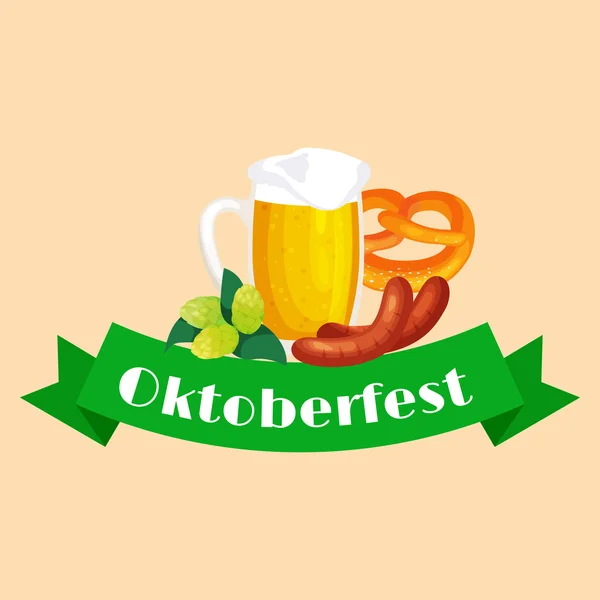 Bierfest Oktoberfest Feiern Retro-Stil Etiketten, Abzeichen und Logos mit Bierkrug auf Hintergrund Vektorillustration. — Stockvektor