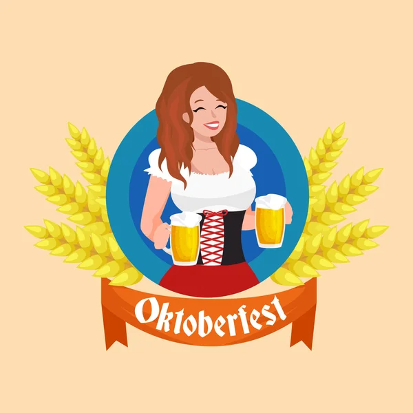 Germany beer festival oktoberfest, bavarian beer in glass mug, traditional party celebration, vector illustration — Stock Vector