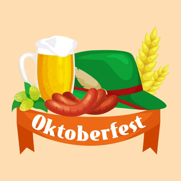 Festival de la bière Oktoberfest célébrations étiquettes de style rétro, badges et logos sertis d'une tasse de bière sur fond Illustration vectorielle . — Image vectorielle