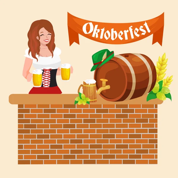 Festival de cerveja Oktoberfest celebrações rótulos estilo retro, emblemas e logotipos com caneca de cerveja em segundo plano ilustração vetorial . — Vetor de Stock