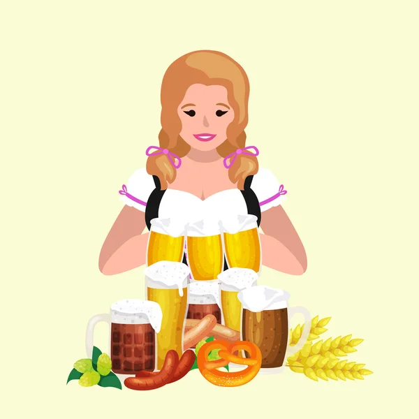Festival de cerveja alemanha oktoberfest, cerveja bávara em caneca de vidro, festa tradicional celebração, ilustração vetorial —  Vetores de Stock