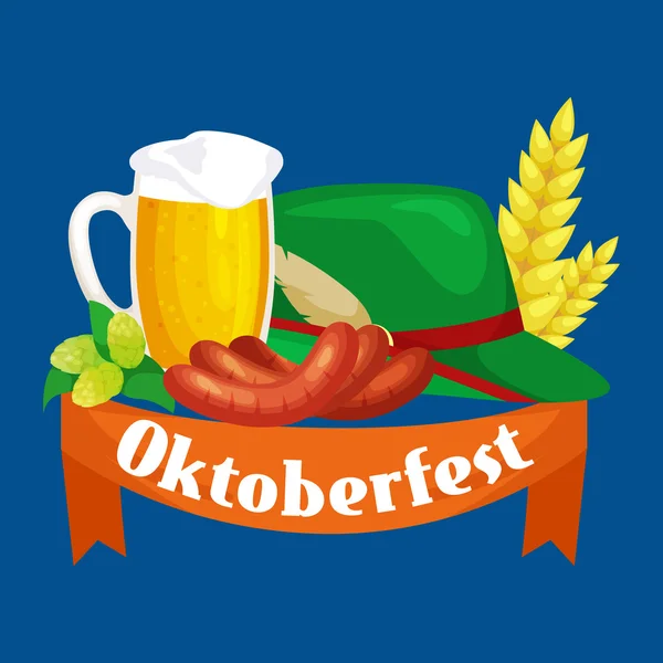 Φεστιβάλ Oktoberfest ρετρό στυλ ετικέτες γιορτές μπύρας, σήματα και τα λογότυπα που με κούπα μπύρα σε εικονογράφηση διάνυσμα φόντο. — Διανυσματικό Αρχείο