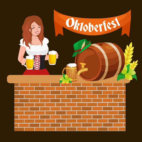 Bierfest Oktoberfest Feiern Retro-Stil Etiketten, Abzeichen und Logos mit Bierkrug auf Hintergrund Vektorillustration. — Stockvektor