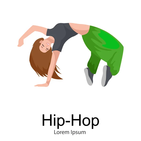 Tonåring flicka dansa hip hop stil isolerade vektor illustration. Unga coola dansare break dance rörelse, sexiga kvinnor modern dans, bryta pose balans, funky kvinnliga dansare vektor illustration — Stock vektor