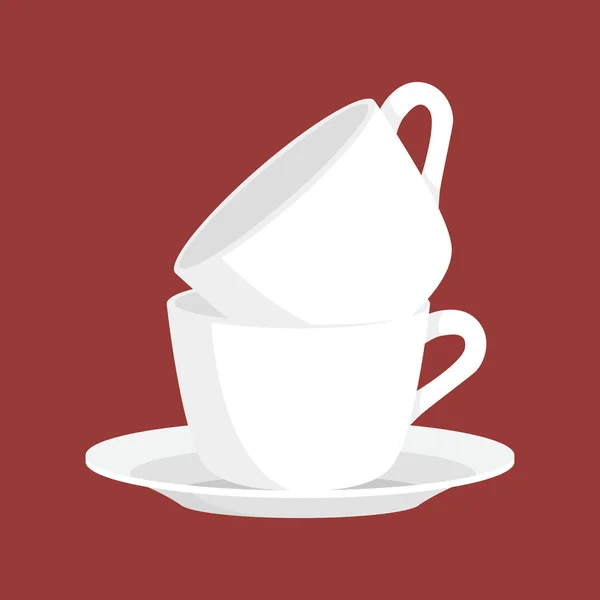 Cucina posate per la casa pulito tazze da tè e piatto di ceramica bianca impilato set illustrazione vettoriale — Vettoriale Stock