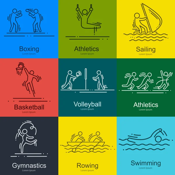 Esportes ícones vetor linha fina definir pictogramas —  Vetores de Stock