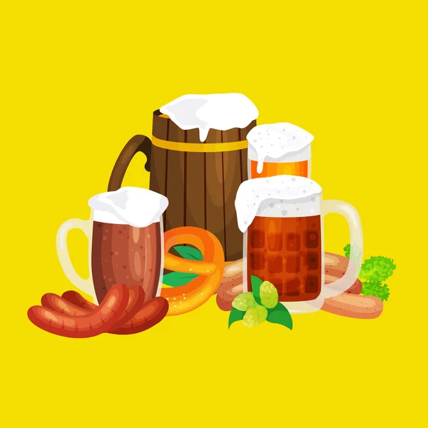 Bier festival Oktoberfest vieringen retro stijl etiketten, insignes en logo's die zijn ingesteld met Bierpul op achtergrond vectorillustratie. — Stockvector