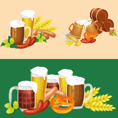 Açık ve koyu bira bir pub arka plan snacks ile bardak.