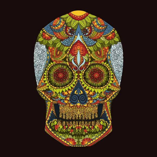 Día de los Muertos. Cráneo dibujado a mano ornamentrd vector flores — Archivo Imágenes Vectoriales