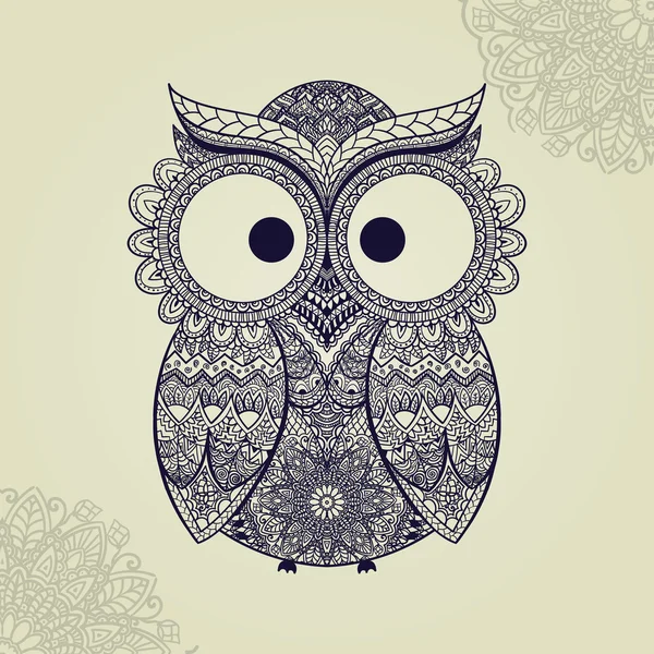 Illustration vectorielle du hibou. Oiseau illustré en tribal.Owl whith — Image vectorielle