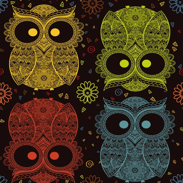 Illustrazione vettoriale del gufo. Uccello illustrato in tribal.Owl whith — Vettoriale Stock