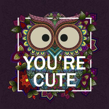 Desenli arka plan üzerinde süs baykuş.