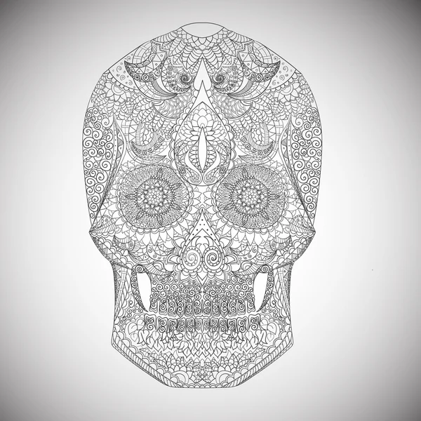 Día de los Muertos. Cráneo dibujado a mano ornamentrd vector flores — Archivo Imágenes Vectoriales