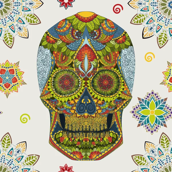 Day Of The Dead. Kézzel készült koponya ornamentrd vektor virág — Stock Vector