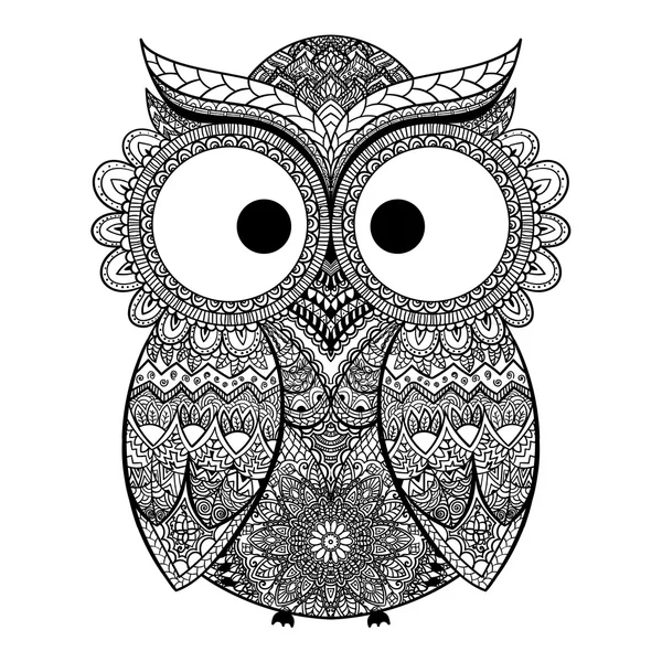 Baykuş vektör Illustration. Aşiret resimli kuş. Açık renkli baykuş whith çiçekler. Şekilli ve süslü baykuş.