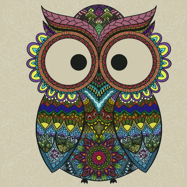 Hibou d'ornement sur le fond à motifs . — Image vectorielle