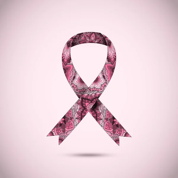 Украшенная лента рака молочной железы на абстрактном розовом фоне . — стоковый вектор