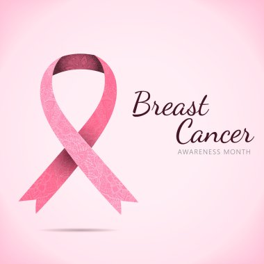 Süslü şerit, meme kanseri pembe arka plan üzerinde.