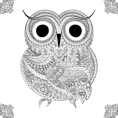 Baykuş vektör Illustration. Aşiret resimli kuş. Baykuş whith
