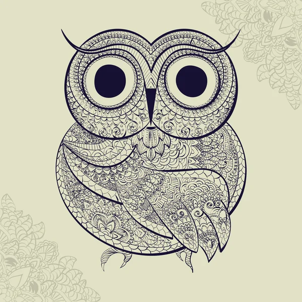 Illustration vectorielle du hibou. Oiseau illustré en tribal.Owl whith — Image vectorielle