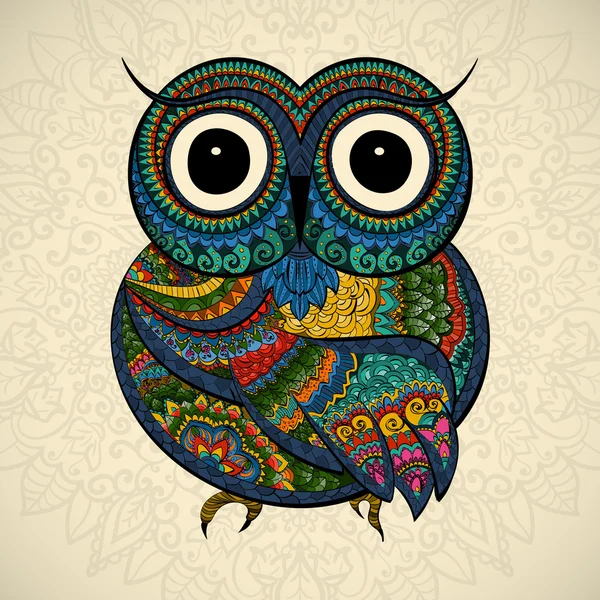 Illustration vectorielle du hibou d'ornement. Oiseau illustré en tribal . — Image vectorielle