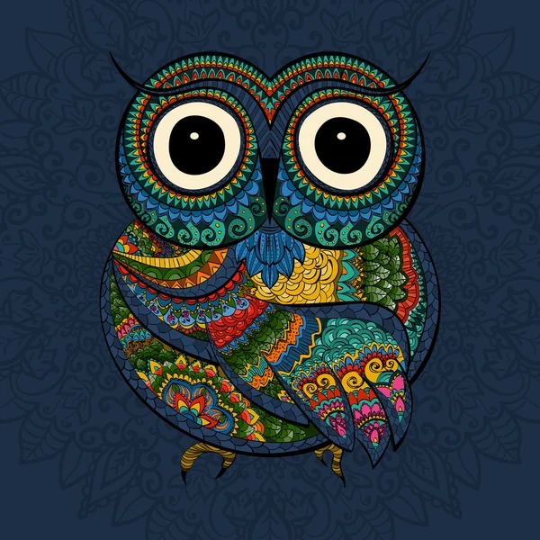 Illustration vectorielle du hibou. Oiseau illustré en tribal.Owl whith — Image vectorielle