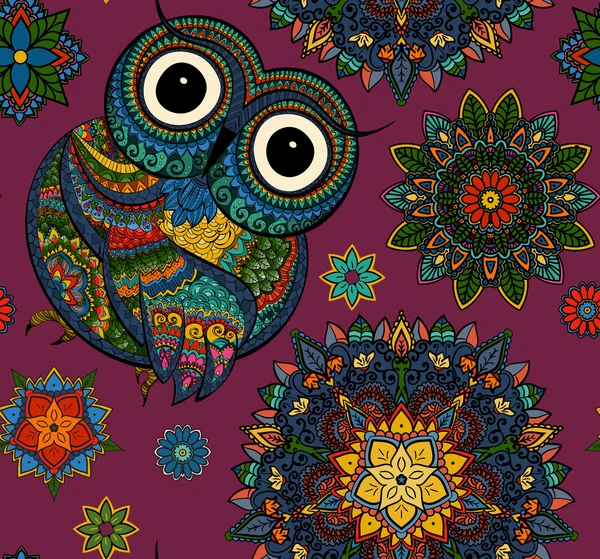 Illustration vectorielle du hibou. Oiseau illustré en tribal.Owl whith — Image vectorielle