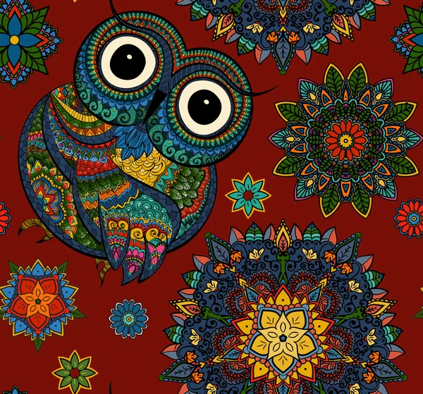 Illustrazione vettoriale del gufo. Uccello illustrato in tribal.Owl whith — Vettoriale Stock