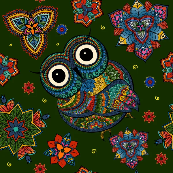 Illustration vectorielle du hibou. Oiseau illustré en tribal.Owl whith — Image vectorielle