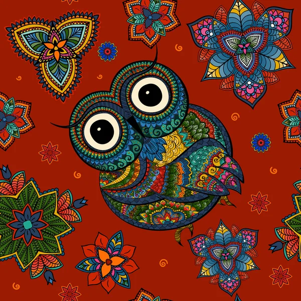 Illustration vectorielle du hibou. Oiseau illustré en tribal.Owl whith — Image vectorielle