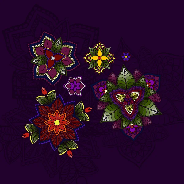 Handgezeichnetes Mandala, kreisförmiges farbiges Muster zur Dekoration — Stockvektor